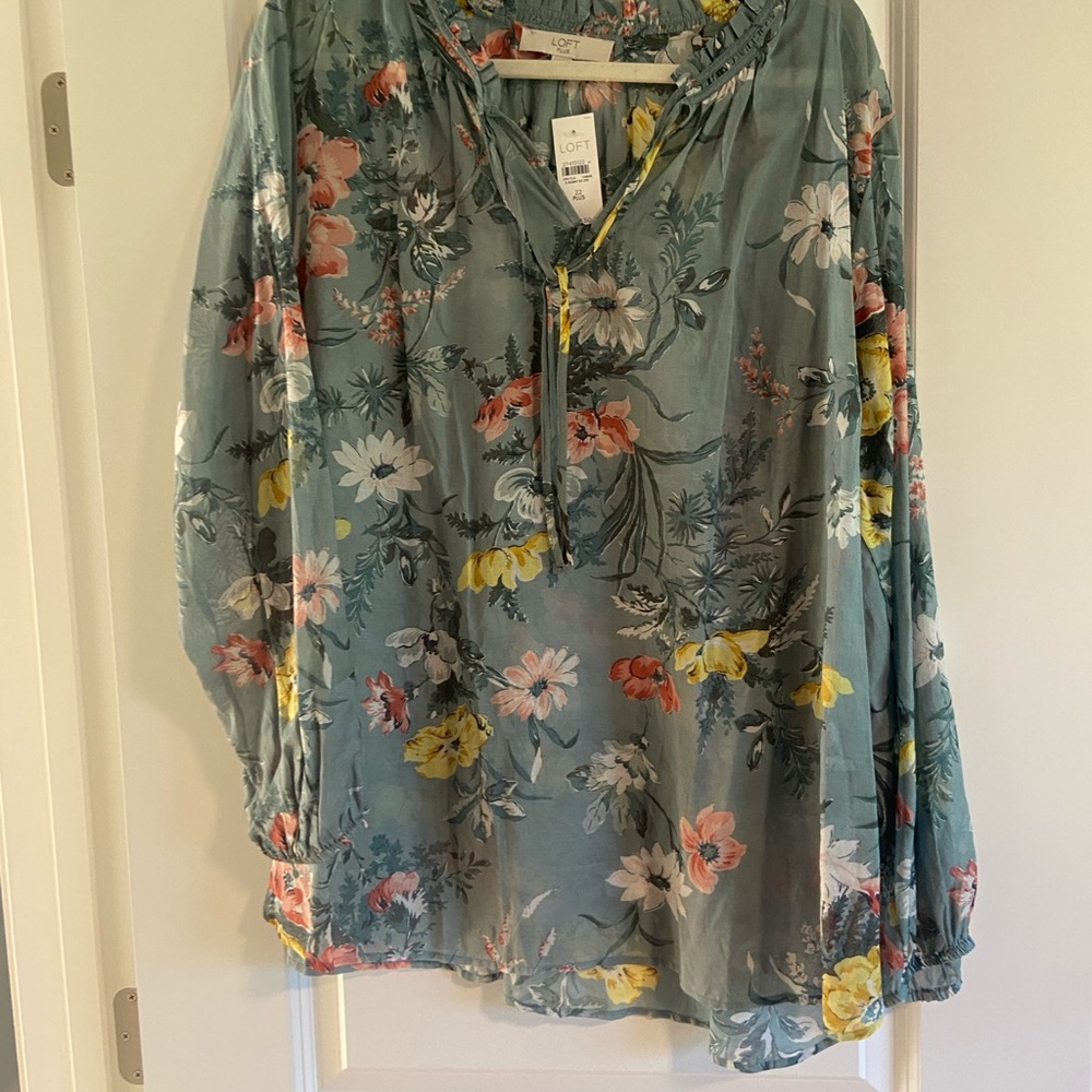 LOFT Floral Blouse in Blue and Yellow